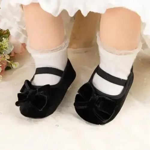 KIDSUN Infant Baby Girls Mary Jane Shoes Non-Slip Rubber Sole Ballet Slippers Princess Dress Wedding Shoes Newborn Crib Shoes First Walkers Shoes - 4