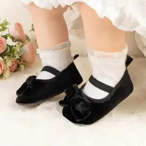 KIDSUN Infant Baby Girls Mary Jane Shoes Non-Slip Rubber Sole Ballet Slippers Princess Dress Wedding Shoes Newborn Crib Shoes First Walkers Shoes - 5