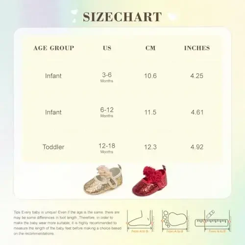 KIDSUN Infant Baby Girls Mary Jane Shoes Non-Slip Rubber Sole Ballet Slippers Princess Dress Wedding Shoes Newborn Crib Shoes First Walkers Shoes - 6