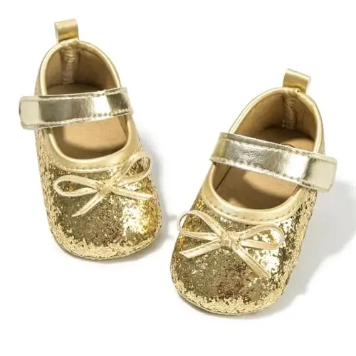 KIDSUN Infant Baby Girls Mary Jane Shoes Non-Slip Rubber Sole Ballet Slippers Princess Dress Wedding Shoes Newborn Crib Shoes First Walkers Shoes - KIDSUN