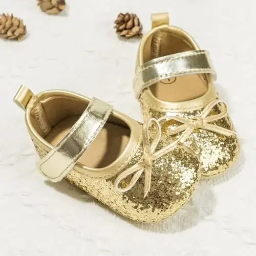 KIDSUN Infant Baby Girls Mary Jane Shoes Non-Slip Rubber Sole Ballet Slippers Princess Dress Wedding Shoes Newborn Crib Shoes First Walkers Shoes - 5
