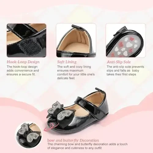 KIDSUN Infant Baby Girls Mary Jane Shoes Non-Slip Rubber Sole Ballet Slippers Princess Dress Wedding Shoes Newborn Crib Shoes First Walkers Shoes - 3