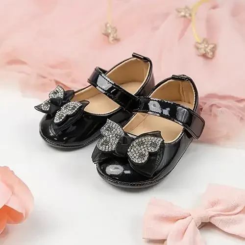 KIDSUN Infant Baby Girls Mary Jane Shoes Non-Slip Rubber Sole Ballet Slippers Princess Dress Wedding Shoes Newborn Crib Shoes First Walkers Shoes - 5