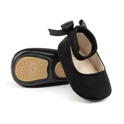 KIDSUN Infant Baby Girls Mary Jane Shoes Non-Slip Rubber Sole Ballet Slippers Princess Dress Wedding Shoes Newborn Crib Shoes First Walkers Shoes - KIDSUN