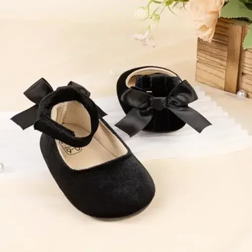 KIDSUN Infant Baby Girls Mary Jane Shoes Non-Slip Rubber Sole Ballet Slippers Princess Dress Wedding Shoes Newborn Crib Shoes First Walkers Shoes - 6