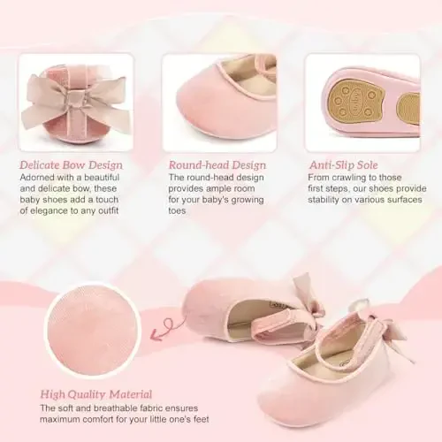 KIDSUN Infant Baby Girls Mary Jane Shoes Non-Slip Rubber Sole Ballet Slippers Princess Dress Wedding Shoes Newborn Crib Shoes First Walkers Shoes - 3
