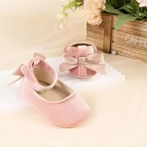 KIDSUN Infant Baby Girls Mary Jane Shoes Non-Slip Rubber Sole Ballet Slippers Princess Dress Wedding Shoes Newborn Crib Shoes First Walkers Shoes - 6