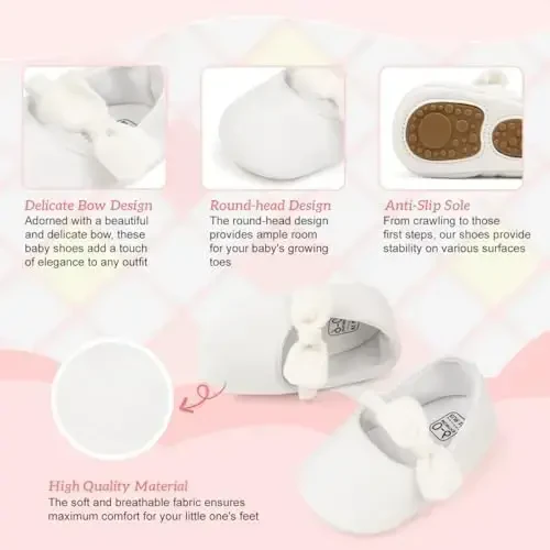 KIDSUN Infant Baby Girls Mary Jane Shoes Non-Slip Rubber Sole Ballet Slippers Princess Dress Wedding Shoes Newborn Crib Shoes First Walkers Shoes - 3