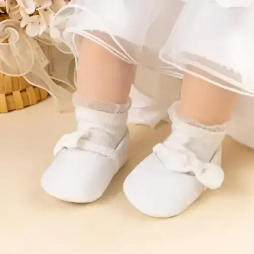 KIDSUN Infant Baby Girls Mary Jane Shoes Non-Slip Rubber Sole Ballet Slippers Princess Dress Wedding Shoes Newborn Crib Shoes First Walkers Shoes - 4
