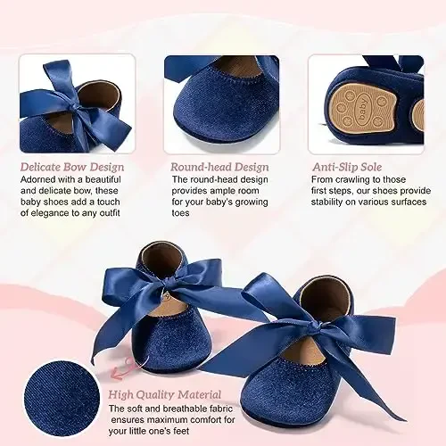 KIDSUN Infant Baby Girls Mary Jane Shoes Non-Slip Rubber Sole Ballet Slippers Princess Dress Wedding Shoes Newborn Crib Shoes First Walkers Shoes - 4