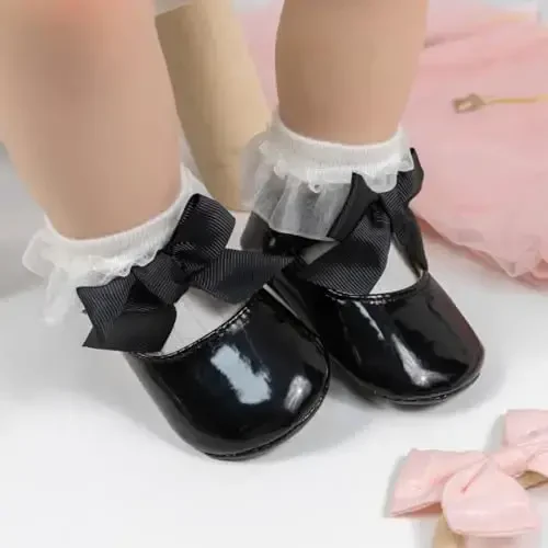 KIDSUN Infant Baby Girls Mary Jane Shoes Non-Slip Rubber Sole Ballet Slippers Princess Dress Wedding Shoes Newborn Crib Shoes First Walkers Shoes - 4