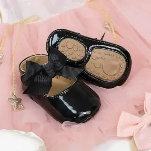 KIDSUN Infant Baby Girls Mary Jane Shoes Non-Slip Rubber Sole Ballet Slippers Princess Dress Wedding Shoes Newborn Crib Shoes First Walkers Shoes - 6