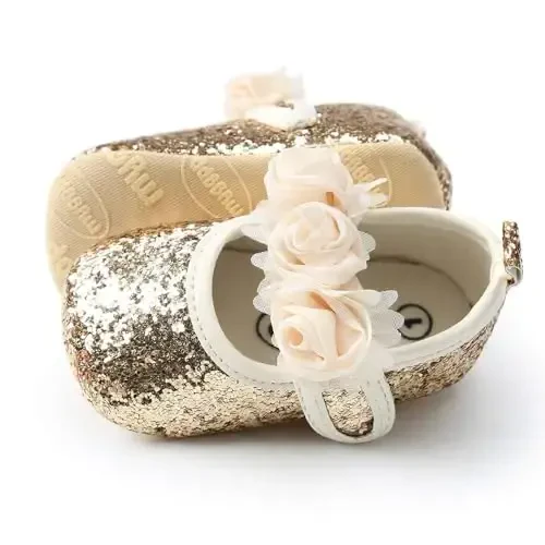 KIDSUN Infant Baby Girls Mary Jane Shoes Non-Slip Rubber Sole Ballet Slippers Princess Dress Wedding Shoes Newborn Crib Shoes First Walkers Shoes 