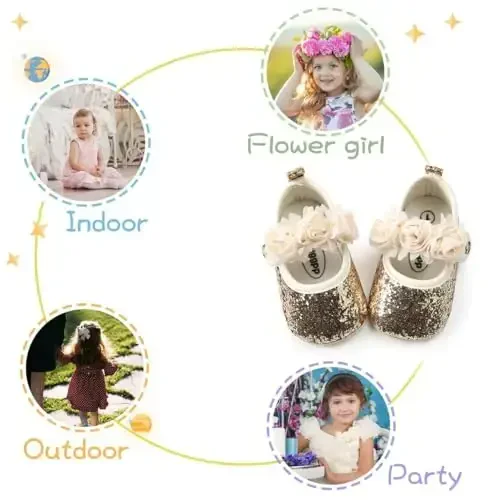 KIDSUN Infant Baby Girls Mary Jane Shoes Non-Slip Rubber Sole Ballet Slippers Princess Dress Wedding Shoes Newborn Crib Shoes First Walkers Shoes - 4