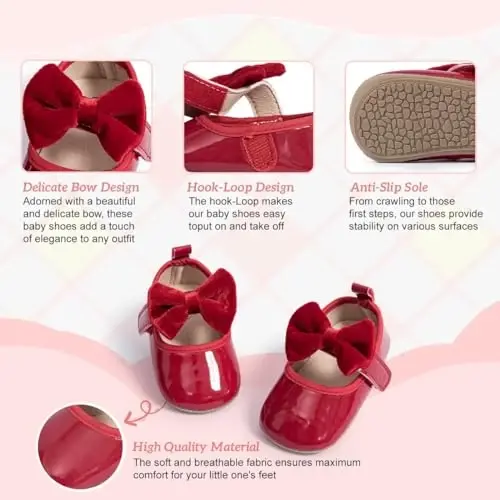 KIDSUN Infant Baby Girls Mary Jane Shoes Non-Slip Rubber Sole Ballet Slippers Princess Dress Wedding Shoes Newborn Crib Shoes First Walkers Shoes - 4