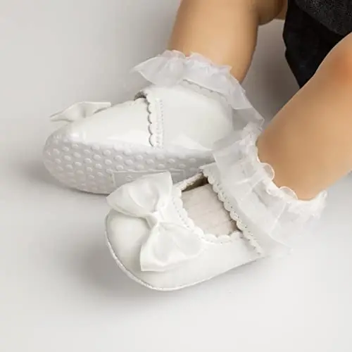 KIDSUN Infant Baby Girls Mary Jane Shoes Non-Slip Rubber Sole Ballet Slippers Princess Dress Wedding Shoes Newborn Crib Shoes First Walkers Shoes - 2