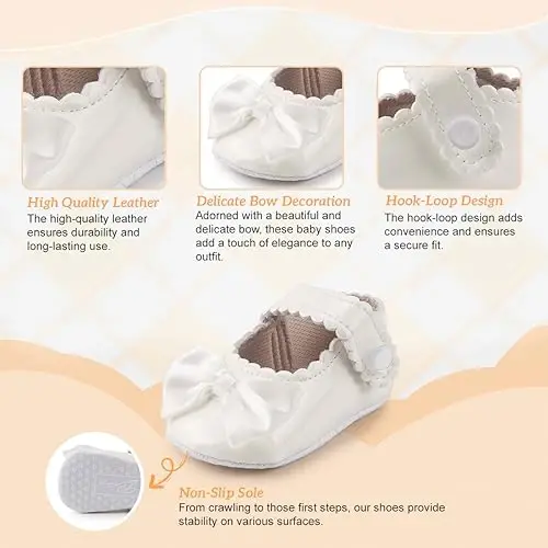 KIDSUN Infant Baby Girls Mary Jane Shoes Non-Slip Rubber Sole Ballet Slippers Princess Dress Wedding Shoes Newborn Crib Shoes First Walkers Shoes - 3