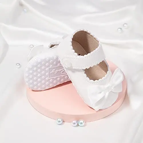 KIDSUN Infant Baby Girls Mary Jane Shoes Non-Slip Rubber Sole Ballet Slippers Princess Dress Wedding Shoes Newborn Crib Shoes First Walkers Shoes - 5