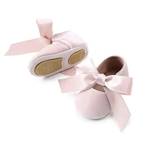 KIDSUN Infant Baby Girls Mary Jane Shoes Non-Slip Rubber Sole Ballet Slippers Princess Dress Wedding Shoes Newborn Crib Shoes First Walkers Shoes - 1