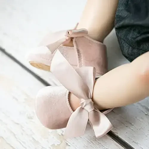 KIDSUN Infant Baby Girls Mary Jane Shoes Non-Slip Rubber Sole Ballet Slippers Princess Dress Wedding Shoes Newborn Crib Shoes First Walkers Shoes - 4