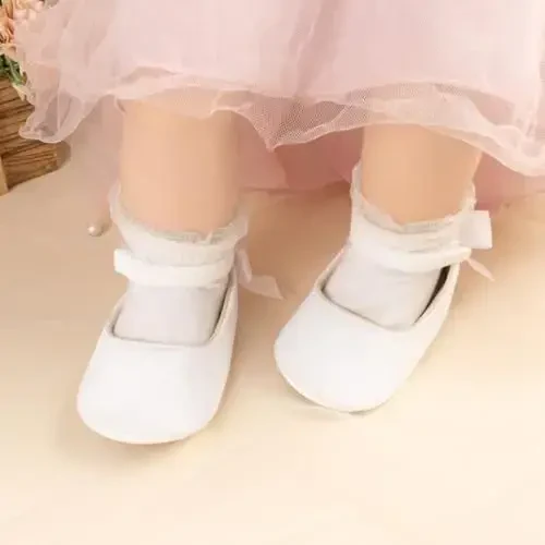 KIDSUN Infant Baby Girls Mary Jane Shoes Non-Slip Rubber Sole Ballet Slippers Princess Dress Wedding Shoes Newborn Crib Shoes First Walkers Shoes - 4