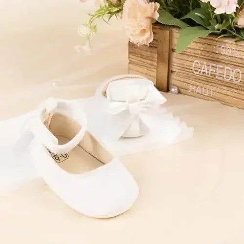 KIDSUN Infant Baby Girls Mary Jane Shoes Non-Slip Rubber Sole Ballet Slippers Princess Dress Wedding Shoes Newborn Crib Shoes First Walkers Shoes - 6