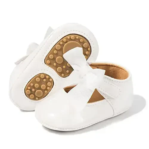 KIDSUN Infant Baby Girls Mary Jane Shoes Non-Slip Rubber Sole Ballet Slippers Princess Dress Wedding Shoes Newborn Crib Shoes First Walkers Shoes - KIDSUN