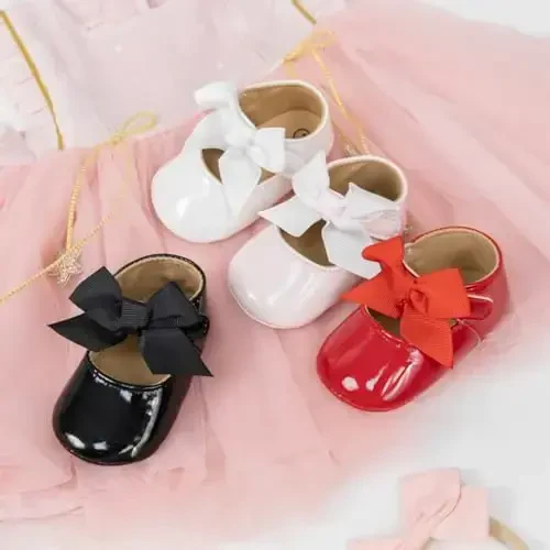 KIDSUN Infant Baby Girls Mary Jane Shoes Non-Slip Rubber Sole Ballet Slippers Princess Dress Wedding Shoes Newborn Crib Shoes First Walkers Shoes - 2