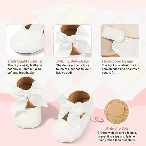 KIDSUN Infant Baby Girls Mary Jane Shoes Non-Slip Rubber Sole Ballet Slippers Princess Dress Wedding Shoes Newborn Crib Shoes First Walkers Shoes - 3