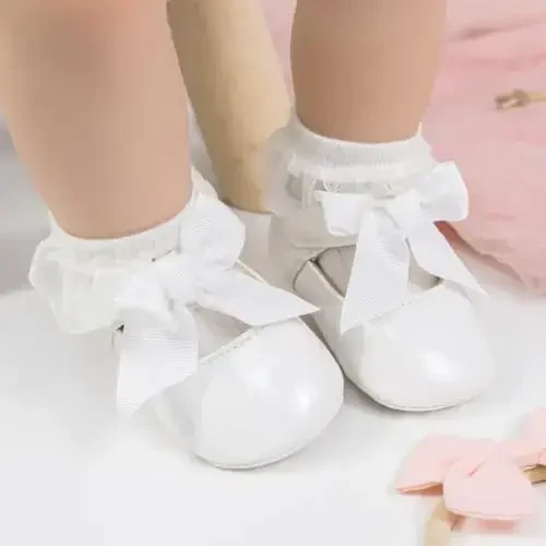 KIDSUN Infant Baby Girls Mary Jane Shoes Non-Slip Rubber Sole Ballet Slippers Princess Dress Wedding Shoes Newborn Crib Shoes First Walkers Shoes - 4