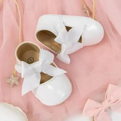 KIDSUN Infant Baby Girls Mary Jane Shoes Non-Slip Rubber Sole Ballet Slippers Princess Dress Wedding Shoes Newborn Crib Shoes First Walkers Shoes - 5