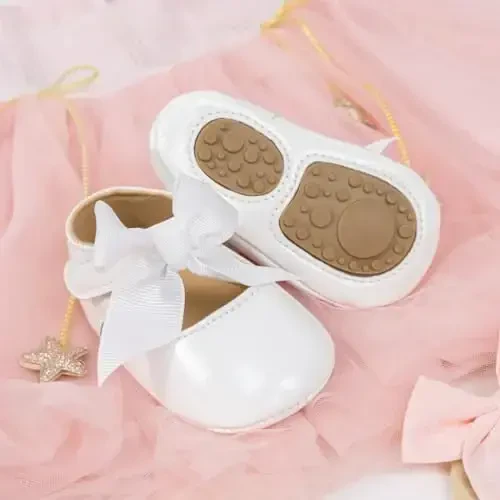 KIDSUN Infant Baby Girls Mary Jane Shoes Non-Slip Rubber Sole Ballet Slippers Princess Dress Wedding Shoes Newborn Crib Shoes First Walkers Shoes - 6