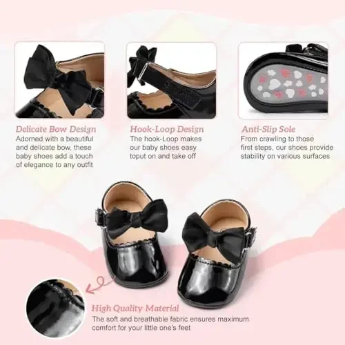 KIDSUN Infant Baby Girls Mary Jane Shoes Non-Slip Rubber Sole Ballet Slippers Princess Dress Wedding Shoes Newborn Crib Shoes First Walkers Shoes - 3