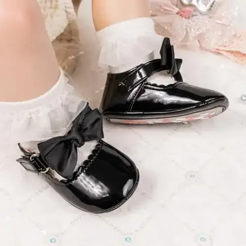 KIDSUN Infant Baby Girls Mary Jane Shoes Non-Slip Rubber Sole Ballet Slippers Princess Dress Wedding Shoes Newborn Crib Shoes First Walkers Shoes - 4