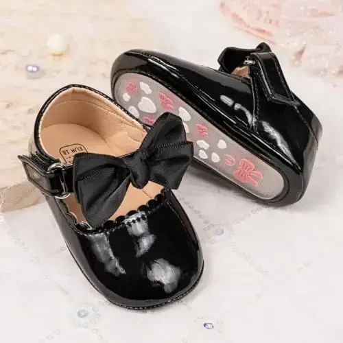 KIDSUN Infant Baby Girls Mary Jane Shoes Non-Slip Rubber Sole Ballet Slippers Princess Dress Wedding Shoes Newborn Crib Shoes First Walkers Shoes - 5