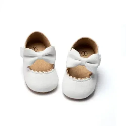 KIDSUN Infant Baby Girls Mary Jane Shoes Non-Slip Rubber Sole Ballet Slippers Princess Dress Wedding Shoes Newborn Crib Shoes First Walkers Shoes - KIDSUN