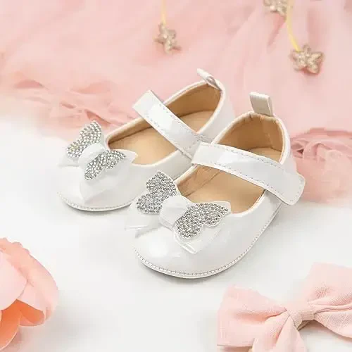 KIDSUN Infant Baby Girls Mary Jane Shoes Non-Slip Rubber Sole Ballet Slippers Princess Dress Wedding Shoes Newborn Crib Shoes First Walkers Shoes - 5
