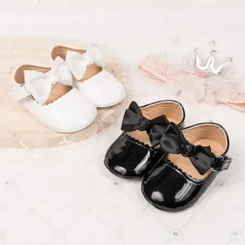 KIDSUN Infant Baby Girls Mary Jane Shoes Non-Slip Rubber Sole Ballet Slippers Princess Dress Wedding Shoes Newborn Crib Shoes First Walkers Shoes - 2