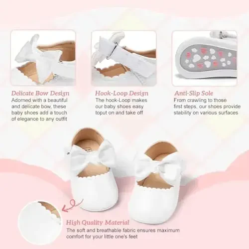 KIDSUN Infant Baby Girls Mary Jane Shoes Non-Slip Rubber Sole Ballet Slippers Princess Dress Wedding Shoes Newborn Crib Shoes First Walkers Shoes - 3