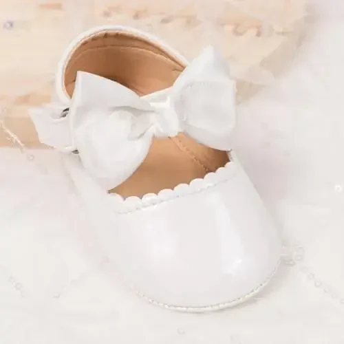 KIDSUN Infant Baby Girls Mary Jane Shoes Non-Slip Rubber Sole Ballet Slippers Princess Dress Wedding Shoes Newborn Crib Shoes First Walkers Shoes - 6