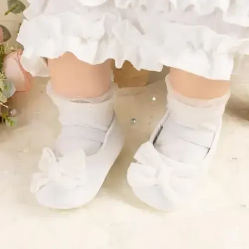 KIDSUN Infant Baby Girls Mary Jane Shoes Non-Slip Rubber Sole Ballet Slippers Princess Dress Wedding Shoes Newborn Crib Shoes First Walkers Shoes - 4