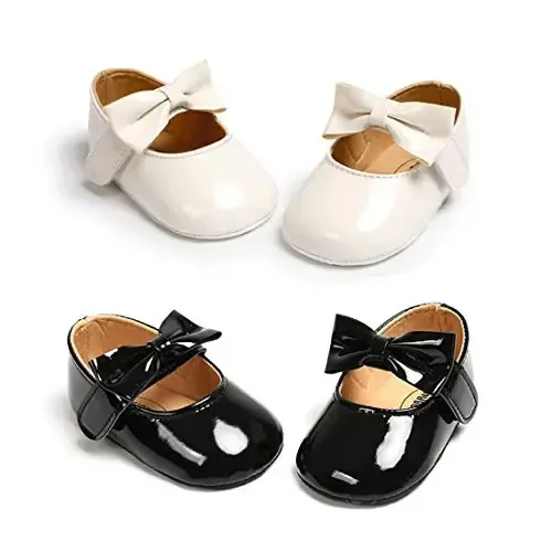 KIDSUN Infant Baby Girls Mary Jane Shoes Non-Slip Rubber Sole Ballet Slippers Princess Dress Wedding Shoes Newborn Crib Shoes First Walkers Shoes - 2