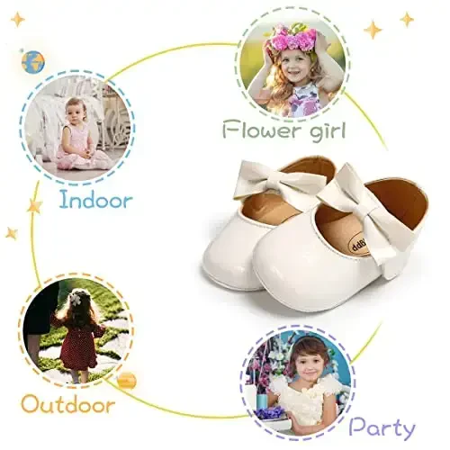 KIDSUN Infant Baby Girls Mary Jane Shoes Non-Slip Rubber Sole Ballet Slippers Princess Dress Wedding Shoes Newborn Crib Shoes First Walkers Shoes - 4