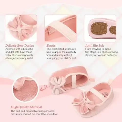 KIDSUN Infant Baby Girls Mary Jane Shoes Non-Slip Rubber Sole Ballet Slippers Princess Dress Wedding Shoes Newborn Crib Shoes First Walkers Shoes - 3