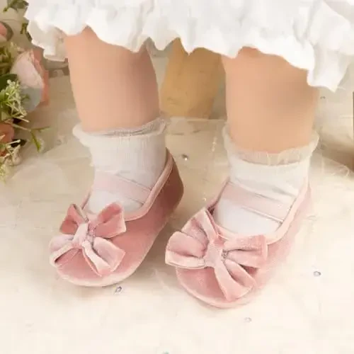 KIDSUN Infant Baby Girls Mary Jane Shoes Non-Slip Rubber Sole Ballet Slippers Princess Dress Wedding Shoes Newborn Crib Shoes First Walkers Shoes - 4