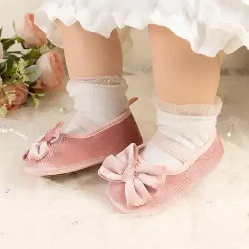 KIDSUN Infant Baby Girls Mary Jane Shoes Non-Slip Rubber Sole Ballet Slippers Princess Dress Wedding Shoes Newborn Crib Shoes First Walkers Shoes - 5