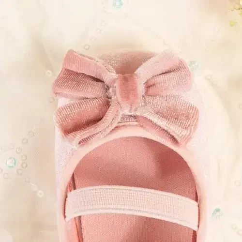 KIDSUN Infant Baby Girls Mary Jane Shoes Non-Slip Rubber Sole Ballet Slippers Princess Dress Wedding Shoes Newborn Crib Shoes First Walkers Shoes - 6
