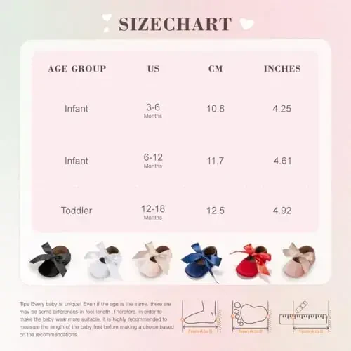 KIDSUN Infant Baby Girls Mary Jane Shoes Soft Sole Ballet Slippers Bow Princess Newborn Dress Wedding Flat Shoes - 6