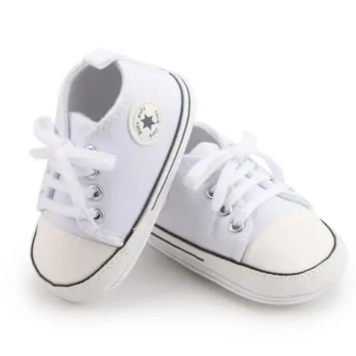KIDSUN Tutoo Unisex Baby Boys Girls High Top Sneaker Soft Anti-Slip Sole Newborn Infant First Walkers Canvas Denim Shoes - 2