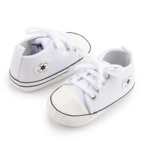 KIDSUN Tutoo Unisex Baby Boys Girls High Top Sneaker Soft Anti-Slip Sole Newborn Infant First Walkers Canvas Denim Shoes - 3